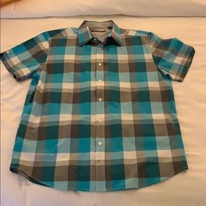 Ben Sherman Blue Plaid Shirt Sleeve Button Down LG